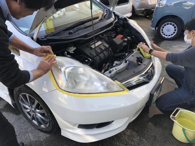 ホンダ　フィットシャトルハイブリッド　GP2・ヘッドライトの曇り取り・コーティング・安価でボディーの磨き・艶出し／コーティングって高い！？安く・磨き・艶出しで十分な仕上がり～【栃木県宇都宮市・下野市「ジャストオート」作業メニュー～