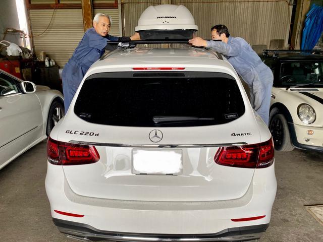 Mercedes-Benz ベンツ GLC 倉庫に眠っていたルーフBOXを加工して取り付けました。ベンツ 車検 整備 修理。茨城県結城市のO様 ご依頼ありがとうござます。    栃木県 小山市 カワマタ商会グループ(株)Kレボリューション