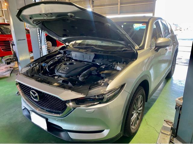 MAZDA マツダ CX-5 エンジン不始動引取 バッテリー オイル交換作業。マツダ車検整備修理。茨城県結城市A様 ご依頼ありがとうござます。    栃木県小山市カワマタ商会グループ(株)Kレボリューション