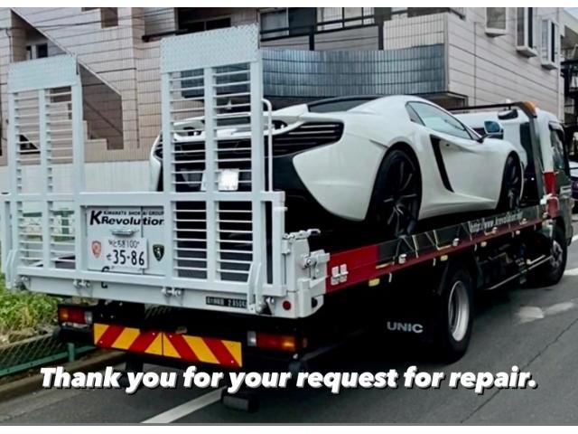 McLaren MP4-12C Spyder マクラーレン ミッション不具合 不動車修理引取作業。東京都葛西O様 ご依頼ありがとうござます。マクラーレン車検整備修理鈑金塗装・販売買取 栃木県小山市カワマタ商会グループ(株)Kレボリューション