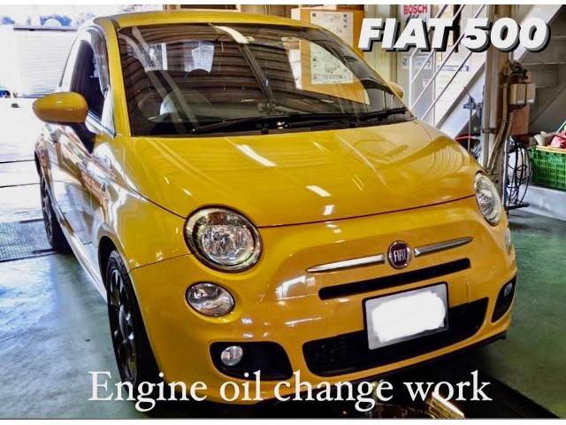 FIAT 500 フィアット500 MOTULエンジンオイル交換作業。栃木県小山市T様 ご依頼ありがとうござます。フィアット車検整備修理板金塗装・販売買取 栃木県小山市カワマタ商会グループ(株)Kレボリューション