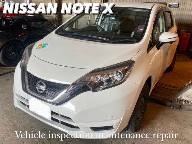 NISSAN ニッサン ノートX 車検整備修理。車検時オイル代サービス。栃木県河内郡上三川町S様 ご依頼ありがとうございます。日産車検整備故障修理レストア板金塗装テスター診断販売買取 栃木県小山市カワマタ商会グループ(株)Kレボリューション