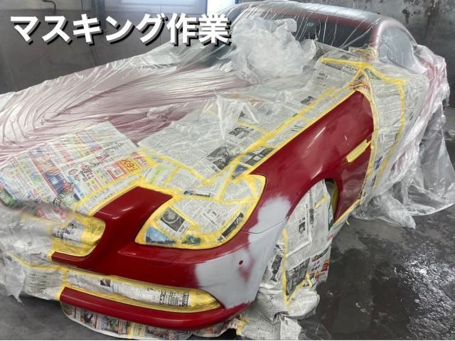 Mercedes-Benz メルセデスベンツ SLK200 ボディー各部板金塗装。埼玉県大宮区W様ご依頼ありがとうございます。ベンツ車検整備修理板金塗装故障テスター診断販売買取 栃木県小山市カワマタ商会グループ(株)Kレボリューション