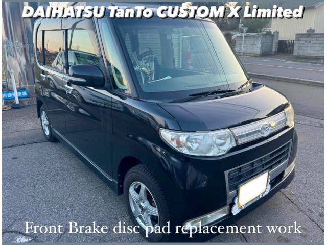 DAIHATSU ダイハツ タント カスタム X ブレーキディスクパッド交換。茨城県結城市O様ご依頼ありがとうございます。ダイハツ車検整備修理板金塗装故障テスター診断販売買取 栃木県小山市カワマタ商会グループ(株)Kレボリューション