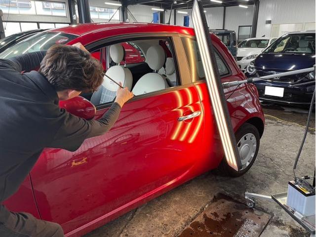 雹　キズ・へこみ直し入庫相談可能　フィアット　500C　デントリペア　絶賛作業中　　鈑金　国産車　輸入車　雹　前橋　玉村　伊勢崎　高崎　藤岡　群馬　兵庫　姫路　加古川　明石　神戸