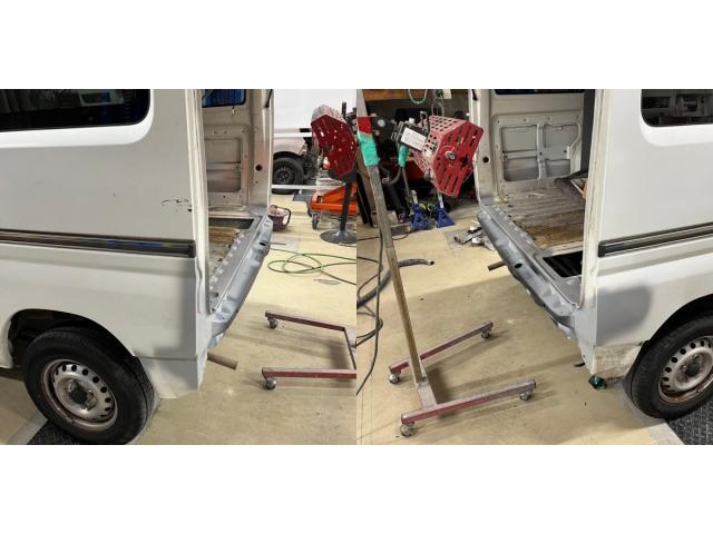 【日産　クリッパーバン】【リアバンパー，リアゲートのヘコミ，キズ修理　部品交換＆鈑金塗装】