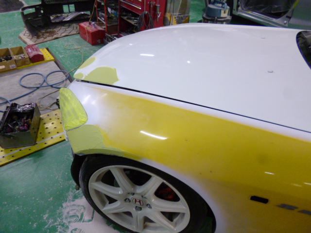 大阪市　旭区　ホンダ　S2000　ボンネット　左フェンダー　鈑金　塗装　交換　修理