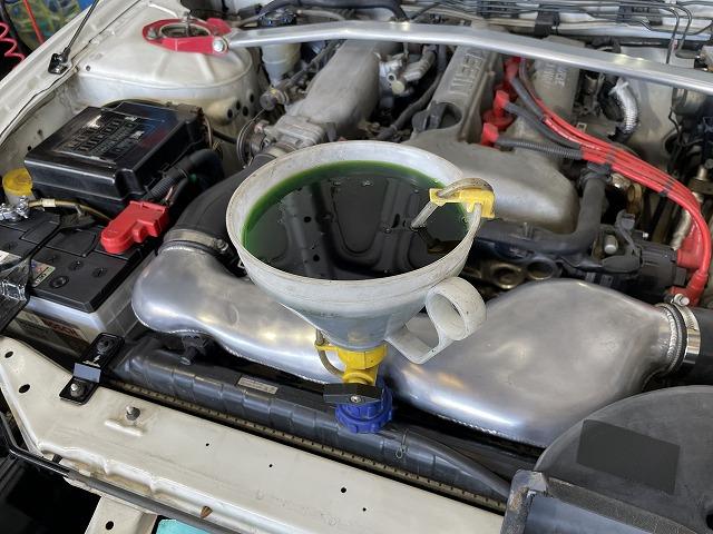滋賀オートライフハノ　S15シルビアのオイル漏れ修理とウォーターポンプ＆サーモスタッド交換