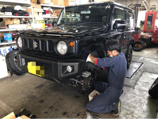 ジムニー　JB64W　ジャオスリフトアップキット取り付け　滋賀県　甲賀市　水口町　取り付け