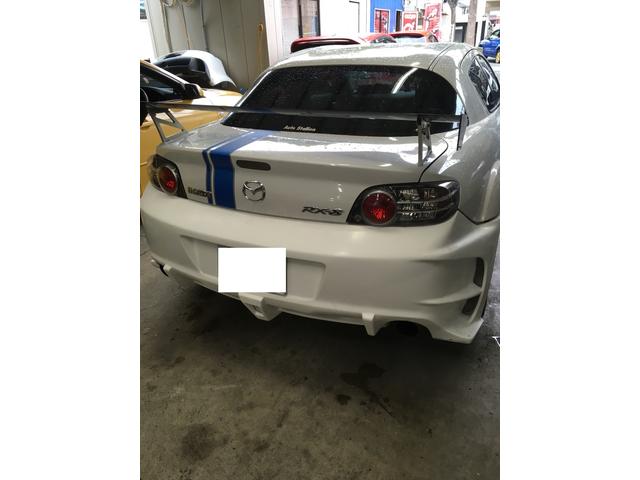 マツダ　RX-8　社外リアバンパー　持ち込み取付　兵庫県　大阪府　伊丹市　尼崎市　西宮市　宝塚市　川西市　整備　修理　車検　板金　カスタム　持ち込み　取付 