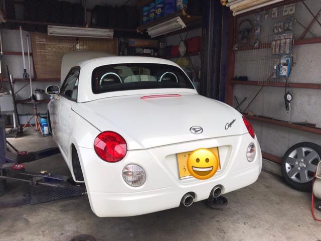 コペン　車検　整備　タイヤ　オイル　バッテリー　マフラー　持込　取付　廃車　買取　キズ　ヘコミ　エアーエレメント　ナビ　カーアクト大分　大分市　修理　交換　ドライブレコーダー　フロントガラス　アライメント　オイル漏れ