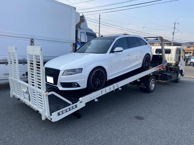 アウディ　A4アバント　レッカー搬送　積載車　エンジンチェックランプ点灯　走行不能　福岡市西区　早良区　南区　城南区　中央区　博多区　東区　那珂川市　春日市　大野城市　太宰府市　糸島市　筑紫野市　他地域のお客様も大歓迎です！