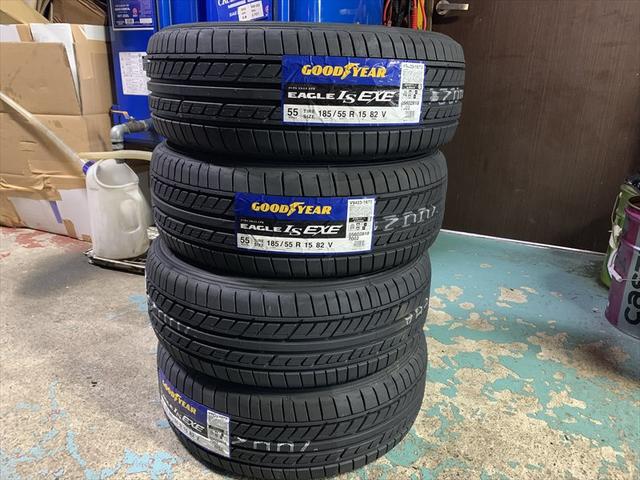 マツダ　ベリーサ DC5W タイヤ持込交換　185/55R15 15インチ タイヤピット　オートウェイ 取付店 鹿毛タイヤ　福岡　古賀市