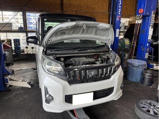 三菱　ｅＫスペースカスタム　カスタムT　サスペンション・足回り修理・整備　保障修理　エンジンマウント　ミッションマウント　タイロッドエンドブーツ　交換　佐賀県　三養基郡　みやき町　みやき