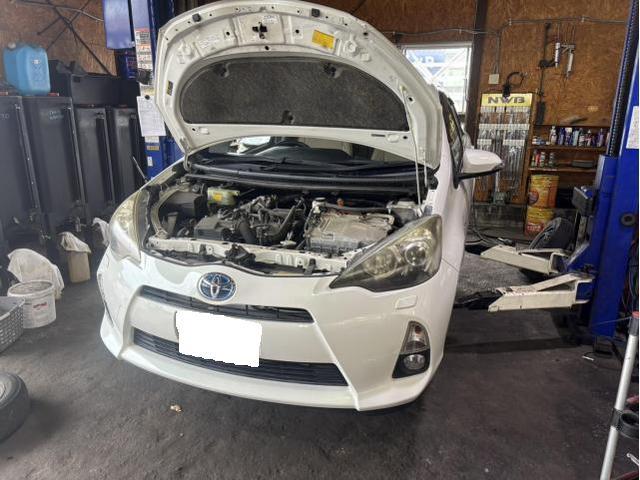 トヨタ　アクア　S　車検　法定点検　分解整備　メンテナンス　エンジンオイル　スタビライザリンクロッド　エアエレメント　タイヤ　交換　佐賀県　三養基郡　みやき町　みやき