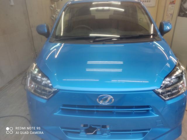 ダイハツ　ミライース　ボディ磨き　撥水コーティング　窓ガラスウロコ雨ジミ除去　鹿児島市川上町、鹿児島市吉野町　鹿児島市　コーティング　メンテナンス　修理