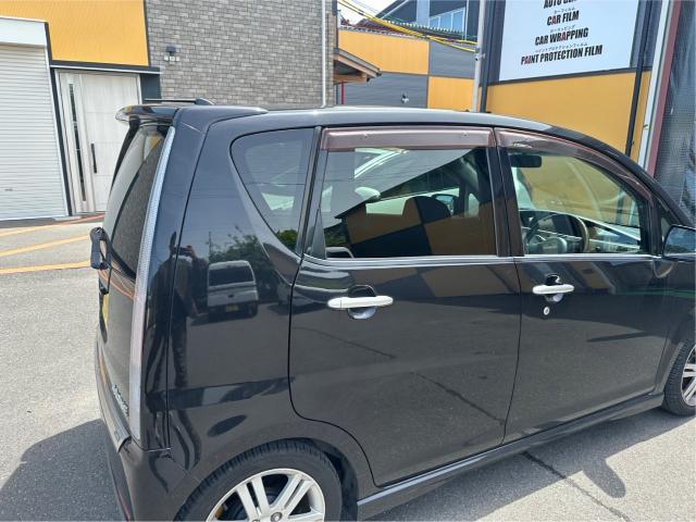 ダイハツ　ムーブ　エンジンオイル、オイルフィルター交換、ファンベルト調整、リアフィルム施行