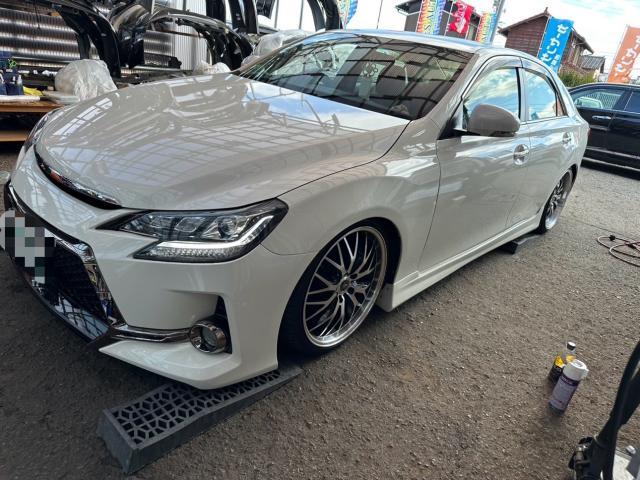トヨタ　マークＸ　車高調整 3cmダウン、アライメント調整、光軸調整　GRX130　岡山市東区