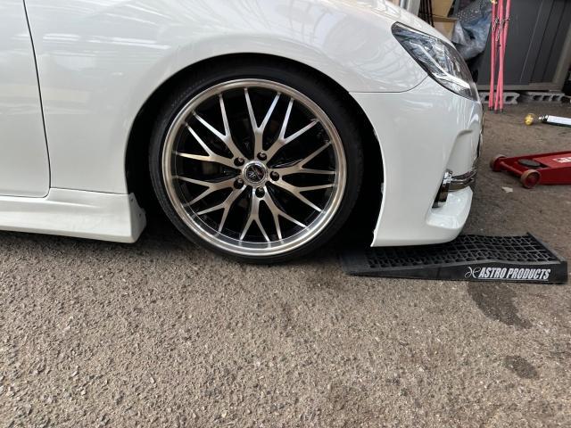 トヨタ　マークＸ　車高調整 3cmダウン、アライメント調整、光軸調整　GRX130　岡山市東区