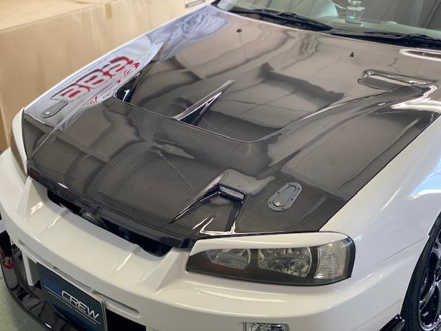 日産 34スカイライン 高勢スタウト製エアロボンネット 取付【山口県