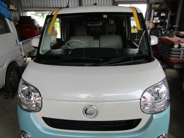 ダイハツ　ムーブキャンバス　フロントガラス交換・ガラスリペア（飛び石修理）熱反ガラス取り扱い施工・断熱ガラス取り扱い施工お任せを！熊本市東区・北区・西区・中央区・南区・御船町・益城町・植木町・菊池市・宇城市・宇土市、他地域のお客様も大歓迎