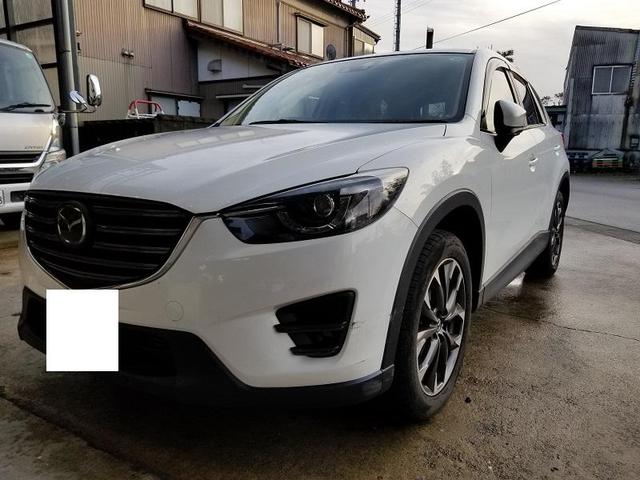 マツダ　CX-5　フロントバンパー　部分修理　パールホワイト　塗装　小松市　加賀市　能美市