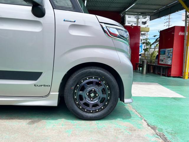 新品　ホイール交換　スズキ スペーシア　MLJ XTREME-J XJ07 マシンインディゴ 14×4.5J　MINERVA 175/65R14　沖縄県　沖縄市　北中城村　うるま市　中城村　宜野湾市