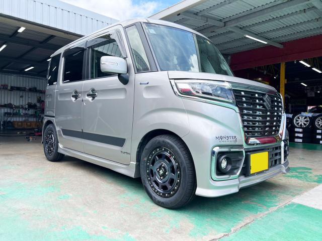 新品　ホイール交換　スズキ スペーシア　MLJ XTREME-J XJ07 マシンインディゴ 14×4.5J　MINERVA 175/65R14　沖縄県　沖縄市　北中城村　うるま市　中城村　宜野湾市