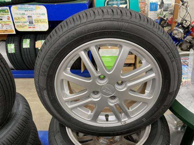 【中古アルミ＆タイヤ】ダイハツ　純正アルミ＆新品タイヤ4本セット　４Ｈ100PCD　１４インチ　155/65R14 　タイヤ交換　沖縄県　沖縄市　うるま市　北中城村　中城村　宜野湾市　北谷町