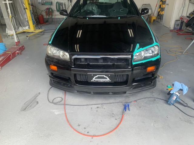 日産　スカイライン　ホイール修理、ヘッドランプコーティング施工