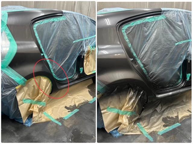 トヨタ　アクア　右リアドア、右リアクォーター修理