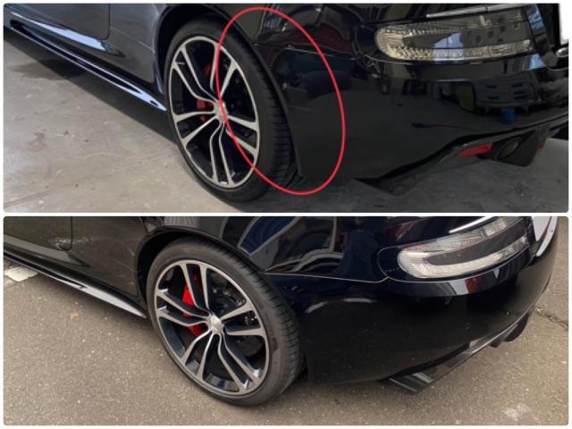 アストンマーティン　ＤＢＳ　左リアクォーター、左リアバンパー修理