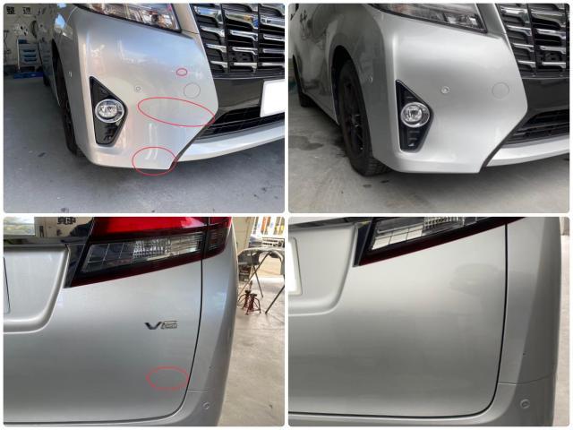 トヨタ　アルファード　右フロントバンパー、右リアゲート、左スライドドア修理