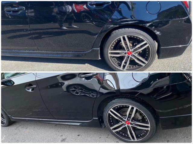 トヨタ　プリウス　左リアクォーター、リアバンパー、アルミホイール修理