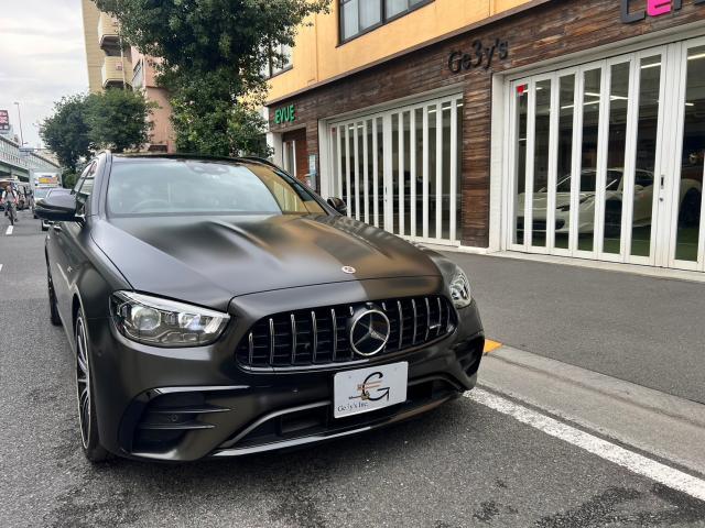 メルセデスＡＭＧ Ｅ５３ステーションワゴン マッドカラーの傷がついてしまったボディの鈑金とラッピングの張り替え、アロイゲータの交換を致しました。東京都世田谷区のジェミーズ株式会社。渋谷区　目黒区　港区　品川区　神奈川県　横浜市　川崎市　新規