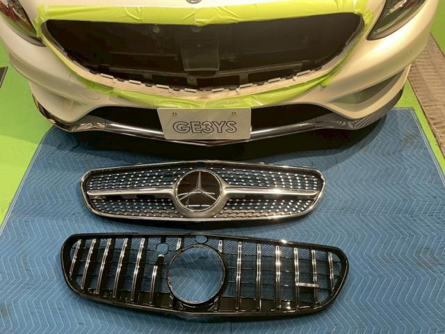 メルセデスベンツ Ｓ５５０のフロントグリルをパナメリカーナスタイルグリルに交換カスタム致しました。お問合せ番号ＳＢ：１０５３０東京都世田谷区のジェミーズ株式会社　渋谷区　目黒区　港区　品川区　神奈川　横浜市　新規のお客様大歓迎　代車　レッカ