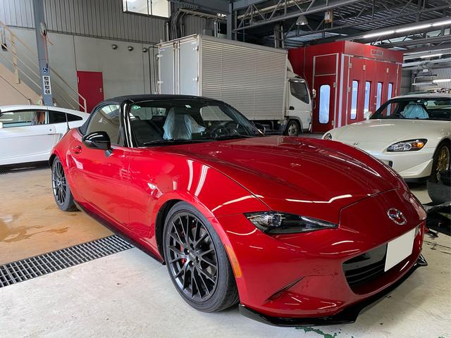 作業内容　マツダ　MX-5　ロードスター　H27年式　ご新規様　初来店　大阪市　車検　修理　鈑金　塗装　事故修理　パーツ持込取付　西成区　阿倍野区　住吉区　住之江区