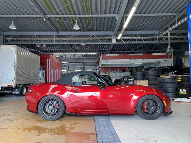 作業内容　マツダ　MX-5　ロードスター　H27年式　ご新規様　初来店　大阪市　車検　修理　鈑金　塗装　事故修理　パーツ持込取付　西成区　阿倍野区　住吉区　住之江区