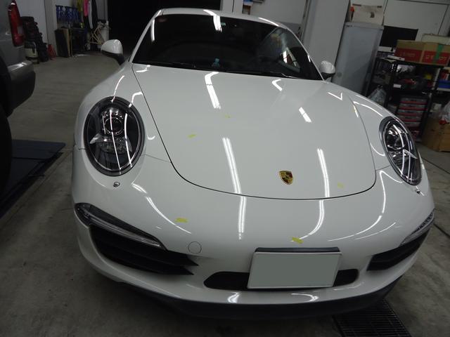 フロントフード修理　ポルシェ911カレラS　ABA-991MA103　H24年式　ご新規様　初来店　大阪市　車検　修理　鈑金　塗装　事故修理　パーツ持込取付　西成区　阿倍野区　住吉区　住之江区　