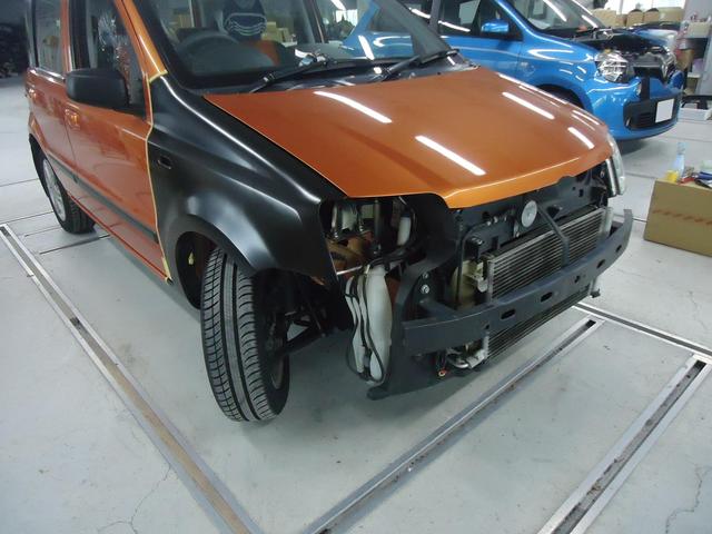 右サイド修理　フィアットパンダ　ABA-16912　H20年式　ご新規様　初来店　大阪市　車検　修理　鈑金　塗装　事故修理　パーツ持込取付　西成区　阿倍野区　住吉区　住之江区　