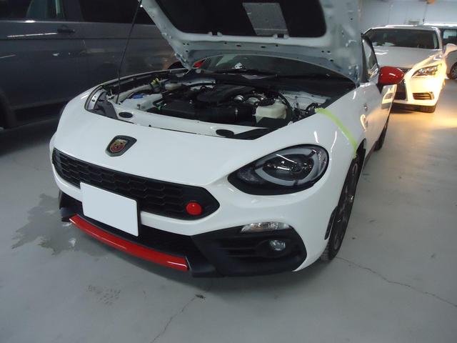 左フロント廻り修理　アバルト１２４スパイダー　CBA-NF2EK　R2年式　ご新規様　初来店　大阪市　車検　修理　鈑金　塗装　事故修理　パーツ持込取付　西成区　阿倍野区　住吉区　住之江区　