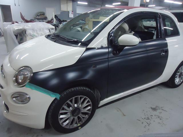 左側面修理　フィアット５００C　ABA-31212　H30年式　ご新規様　初来店　大阪市　車検　修理　鈑金　塗装　事故修理　パーツ持込取付　西成区　阿倍野区　住吉区　住之江区　