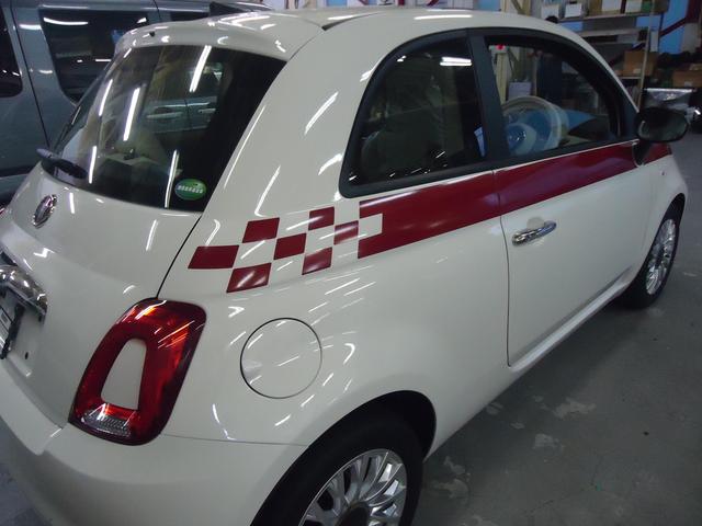 サイドストライプ取付　フィアット５００　R2年式　ご新規様　初来店　大阪市　車検　修理　鈑金　塗装　事故修理　パーツ持込取付　西成区　阿倍野区　住吉区　住之江区　