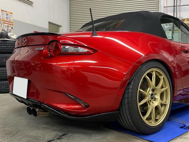 エアロ取り付け　リアディフューザー交換　マツダ　ロードスター　ＮＤ５ＲＣ　ＭＸ－５　Ｈ２９年式　ご新規様　初来店　大阪市　車検　修理　鈑金　塗装　事故修理　パーツ持込取付　西成区　阿倍野区　住吉区　住之江区　貝塚　顧客様