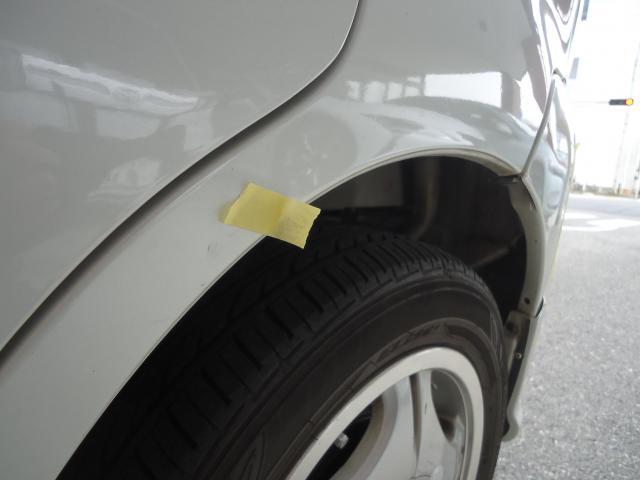 左リヤフェンダー修理　ワゴンR　ＬＡ－ＭＣ２２Ｓ　H13年式　ご新規様　初来店　大阪市　車検　修理　鈑金　塗装　事故修理　パーツ持込取付　西成区　阿倍野区　住吉区　住之江区　