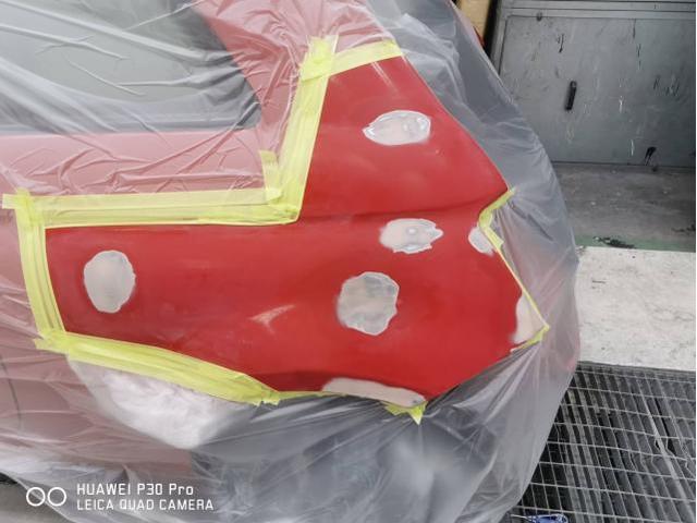 左リヤ廻り修理　フィアット５００　３ＢＡ－３１２１２　Ｒ３年式　ご新規様　初来店　大阪市　車検　修理　鈑金　塗装　事故修理　パーツ持込取付　西成区　阿倍野区　住吉区　住之江区　