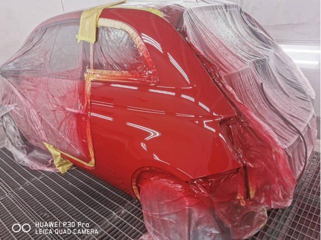 左リヤ廻り修理　フィアット５００　３ＢＡ－３１２１２　Ｒ３年式　ご新規様　初来店　大阪市　車検　修理　鈑金　塗装　事故修理　パーツ持込取付　西成区　阿倍野区　住吉区　住之江区　