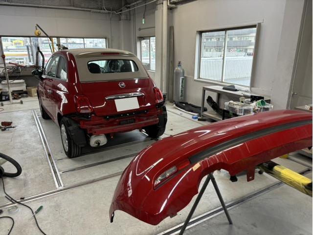 ボディ廻り修理　フィアット５００Ｃ　３ＢＡ－３１２１２　Ｒ３年式　ご新規様　初来店　大阪市　車検　修理　鈑金　塗装　事故修理　パーツ持込取付　西成区　阿倍野区　住吉区　住之江区　
 
