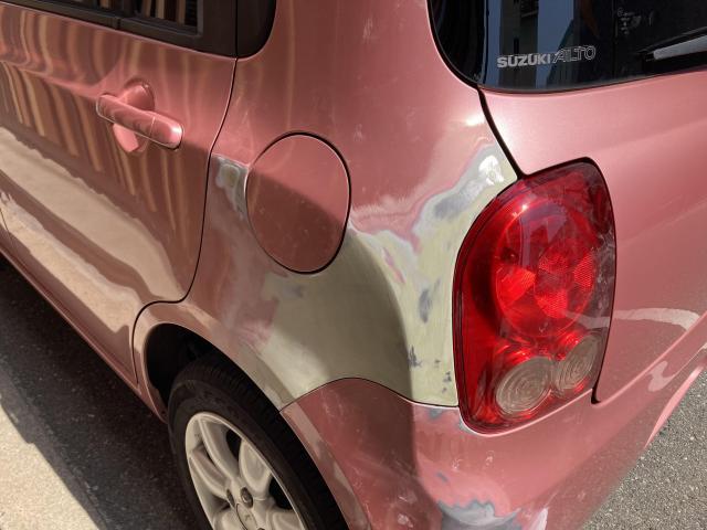 左リヤ廻り修理　アルトラパン　ＤＢＡ－ＨＥ２２Ｓ　Ｈ２１年式　ご新規様　初来店　大阪市　車検　修理　鈑金　塗装　事故修理　パーツ持込取付　西成区　阿倍野区　住吉区　住之江区　